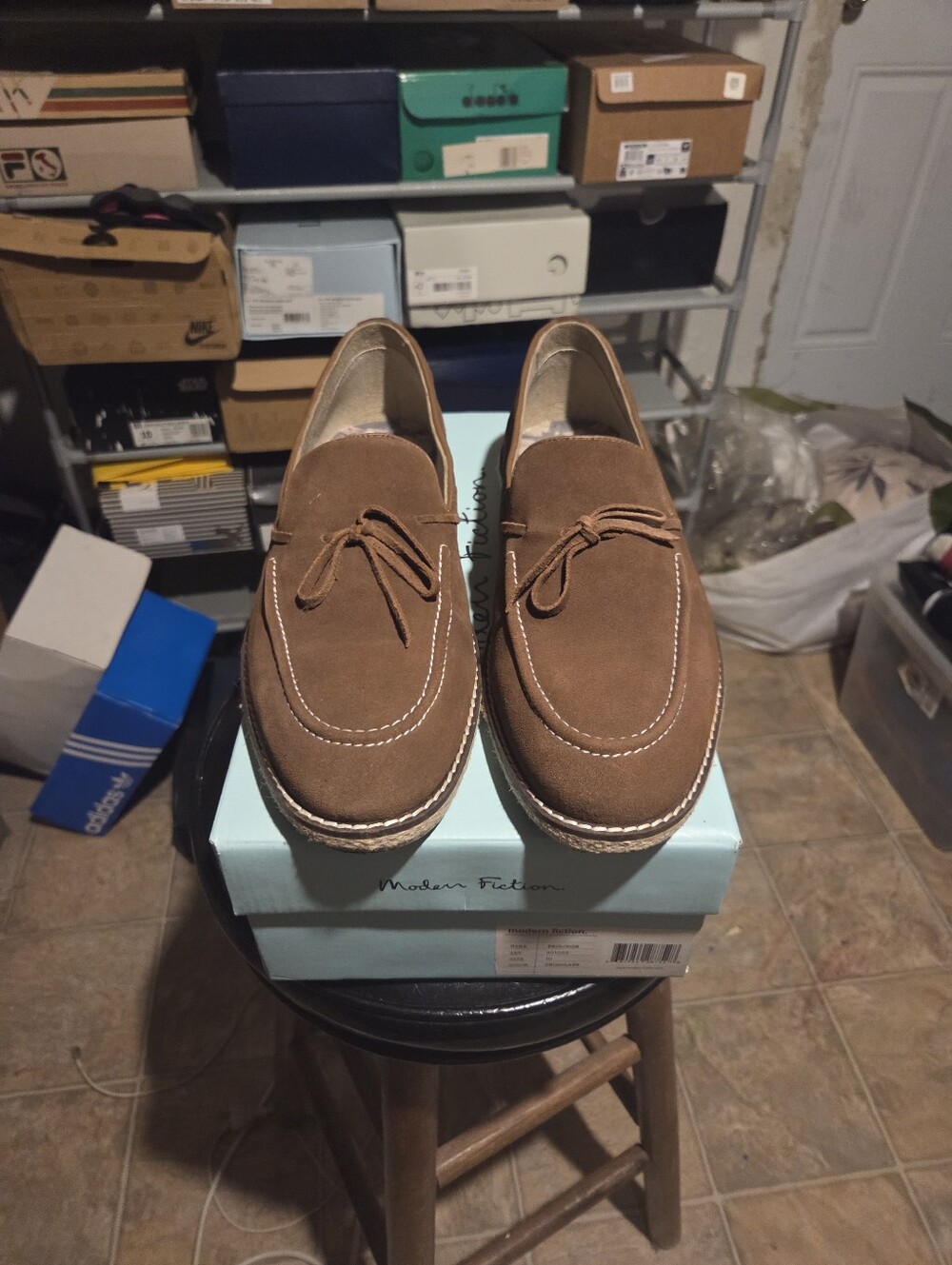 Men's Brown Suede Slip-On Loafers with Tie Accent